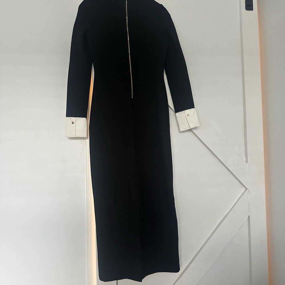 Karen Millen Black Sheath Dress with Mock Neck and Cuffed Sleeves
